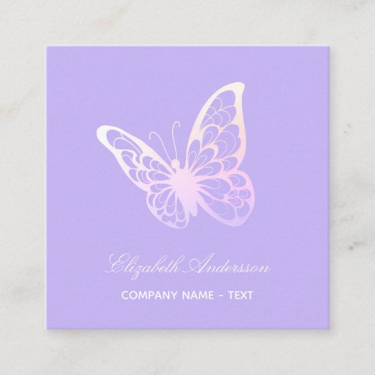 Violet lavender QR-code vlinder Vierkante Visitekaartje (Voorkant)