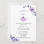 Violet Lavender & Silver Floral Bridal Tea Kaart (Voorkant)
