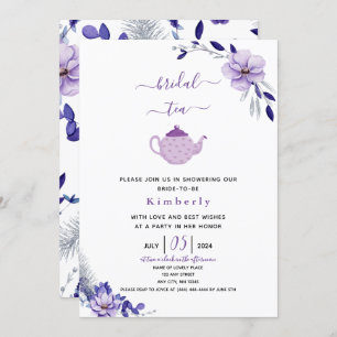 Violet Lavender & Silver Floral Bridal Tea Kaart