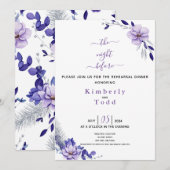 Violet Lavender & Silver Floral Rehearings Dinner  Kaart (Voorkant / Achterkant)