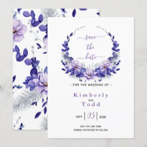 Violet Lavender & Silver Floral Save the Date