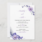 Violet Lavender & Silver Floral Wedding Invitation Kaart (Voorkant)