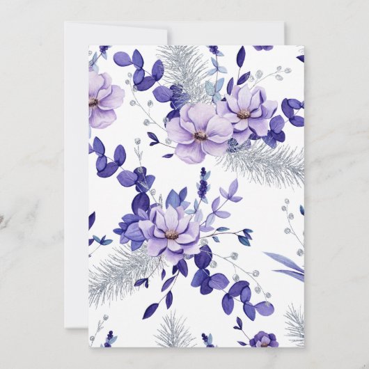 Violet Lavender & Silver Floral Wedding Invitation Kaart (Achterkant)