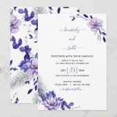 Violet Lavender & Silver Floral Wedding Invitation Kaart (Voorkant / Achterkant)