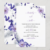 Violet Lavender & Silver Floral Wedding Invitation