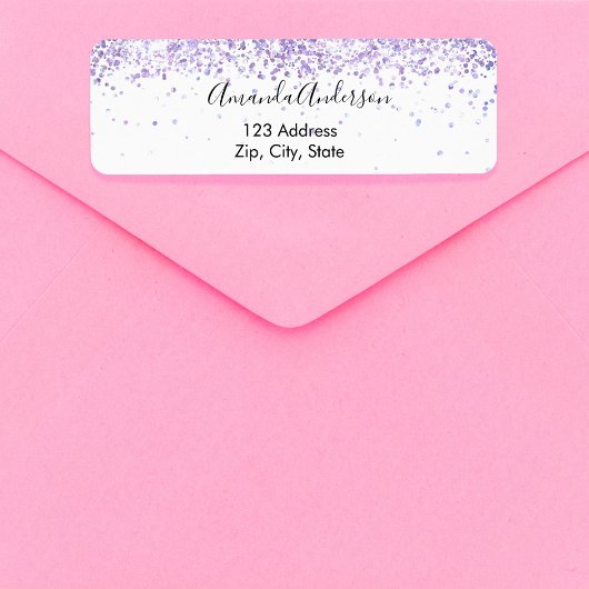 Violet lavender white confetti return address etiket