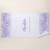 Violet lavender white glitter name monogram strandlaken (Voorkant)