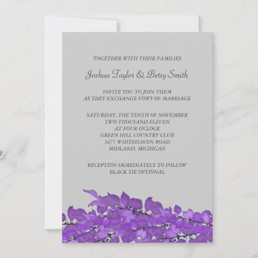 Violet Leaves Wedding Invitations Kaart (Voorkant)