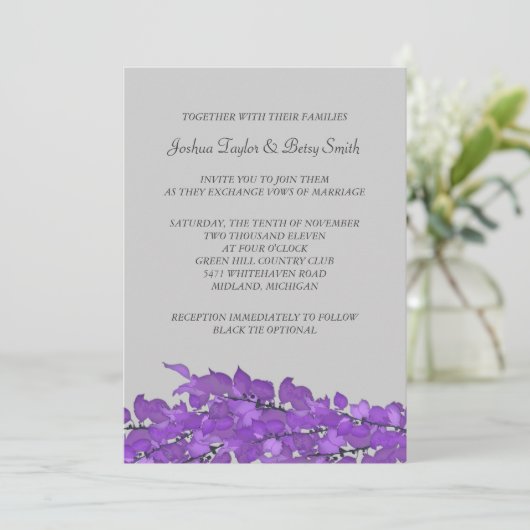 Violet Leaves Wedding Invitations Kaart (Staand voorkant)