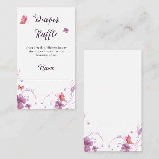 Violet Lente Kleurrijke Vlinders Luier Raffle Informatiekaartje (Voorkant / Achterkant)