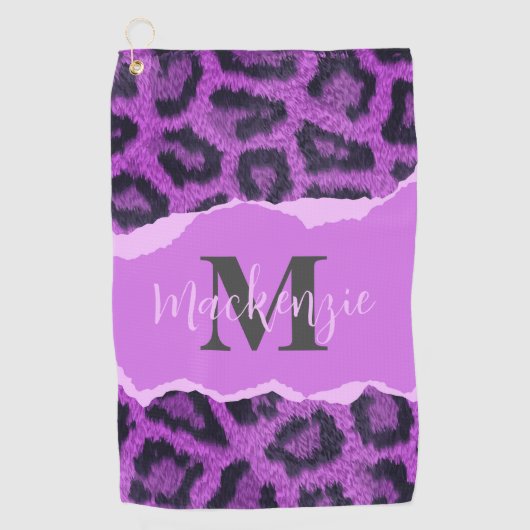Violet Leopard Print Golfhanddoek (Voorkant)