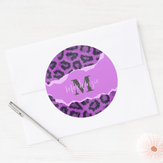Violet Leopard Print Ronde Sticker (Envelop)