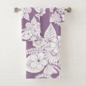 Violet Lila Paars en witte bloemen en bladeren Bad Handdoek (Insitu)