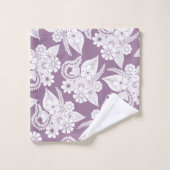 Violet Lila Paars en witte bloemen en bladeren Bad Handdoek (Wasdoekje)