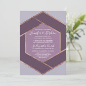 Violet Lila Paars Roos Gold Hexagon Wedding Kaart (Staand voorkant)