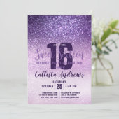 Violet Lila Paars Triple Glitter Ombre Sweet 16 Kaart (Staand voorkant)