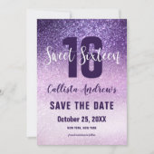 Violet Lila Paars Triple Glitter Ombre Sweet 16 Save The Date (Voorkant)