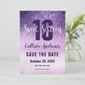 Violet Lila Paars Triple Glitter Ombre Sweet 16 Save The Date (Staand voorkant)