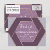 Violet Lila Paarse Roos Gouden Hexagon Dank u Briefkaart (Voorkant / Achterkant)