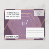 Violet Lila Paarse Roos Gouden Hexagon Dank u Briefkaart (Achterkant)