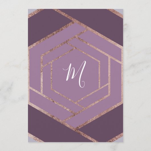 Violet Lila Paarse Roos Gouden Hexagon Wedding Men Menu (Achterkant)