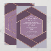 Violet Lila Paarse Roos Gouden Hexagon Wedding Men Menu (Voorkant / Achterkant)