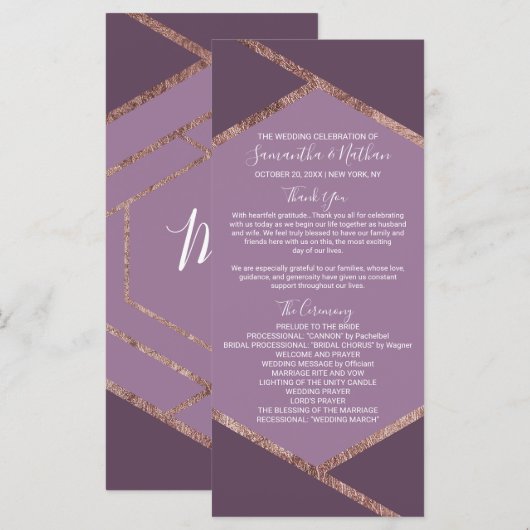 Violet Lila Paarse Roos gouden zeshoek programma's (Voorkant / Achterkant)