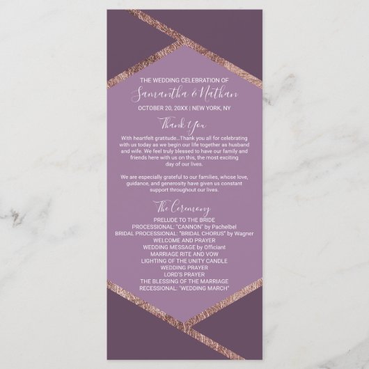 Violet Lila Paarse Roos gouden zeshoek programma's (Voorkant)