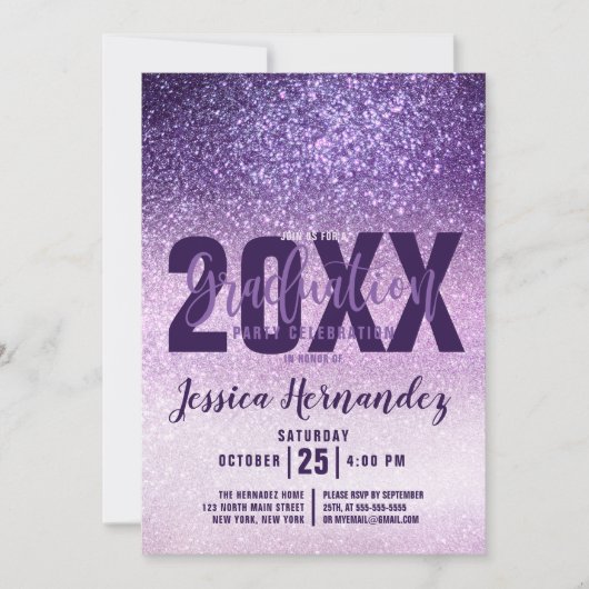 Violet Lila Paarse Triple Glitter Afstuderen Kaart (Voorkant)