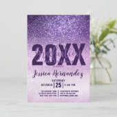 Violet Lila Paarse Triple Glitter Afstuderen Kaart (Staand voorkant)