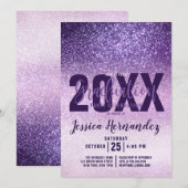 Violet Lila Paarse Triple Glitter Afstuderen Kaart (Voorkant / Achterkant)