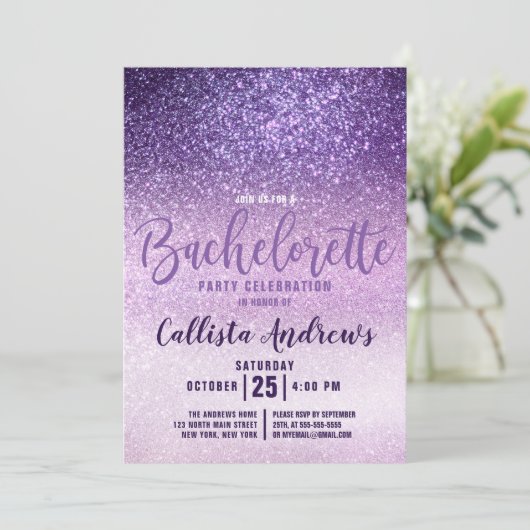 Violet Lila Paarse Triple Glitter Bachelorette Kaart (Staand voorkant)