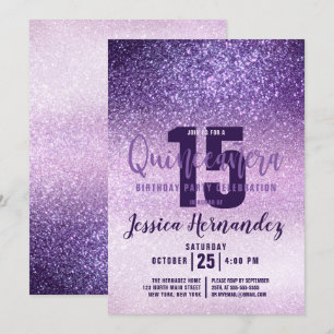 Violet Lila Paarse Triple Glitter Quinceañera Kaart