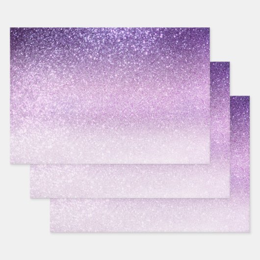 Violet Lila pastel Paars Triple Glitter Ombre Inpakpapier Vel (Set)