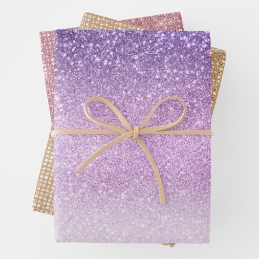 Violet Lila pastel Paars Triple Glitter Ombre Inpakpapier Vel (In situ)