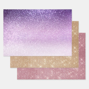 Violet Lila pastel Paars Triple Glitter Ombre Inpakpapier Vel