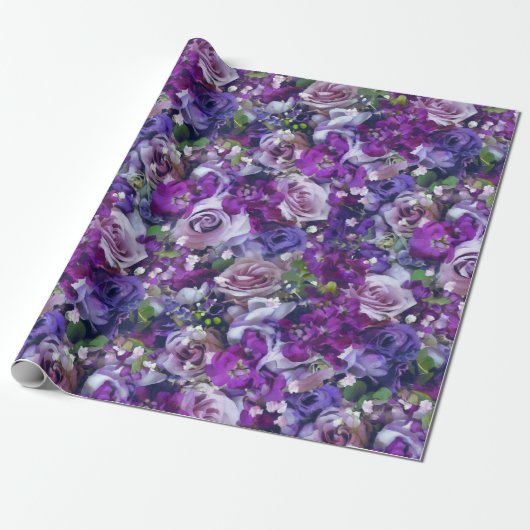 Violet Lila Roos Flowers Garden Pattern Cadeaupapier (Uitgerold)