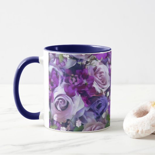Violet Lila Roos Flowers Garden Pattern Mok (Met donut)