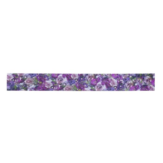 Violet Lila Roos Flowers Garden Pattern Satijnen Lint (Voorkant)