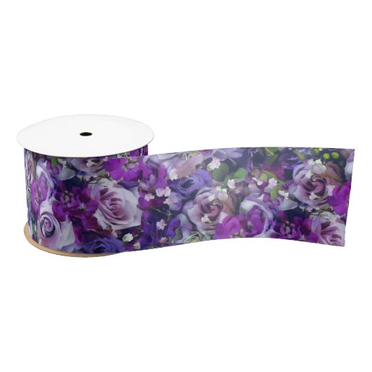 Violet Lila Roos Flowers Garden Pattern Satijnen Lint (Spoel)