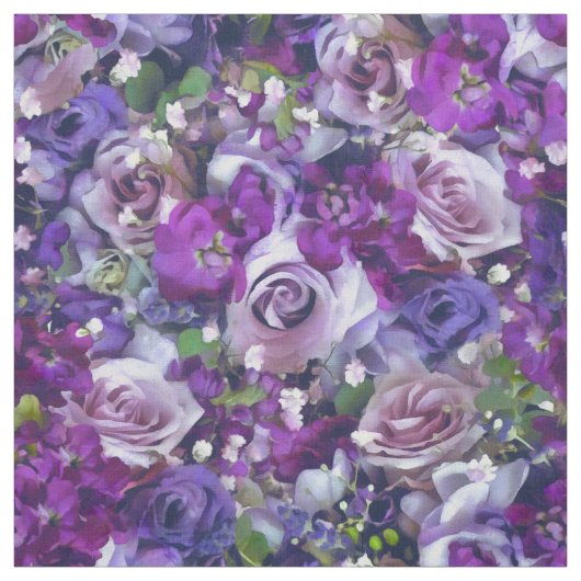 Violet Lila Roos Flowers Garden Pattern Stof (Swatch)