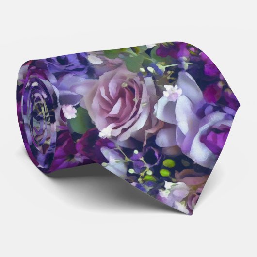 Violet Lila Roos Flowers Garden Stropdas (Opgerold)