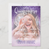 Violet Lila Triple Glitter Foto Quinceañera Kaart (Voorkant)