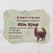 Violet Llama & Owl Floral Baby Uitnodiging (Voorkant / Achterkant)