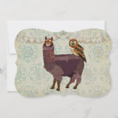 Violet Llama & Owl Floral Baby Uitnodiging (Achterkant)