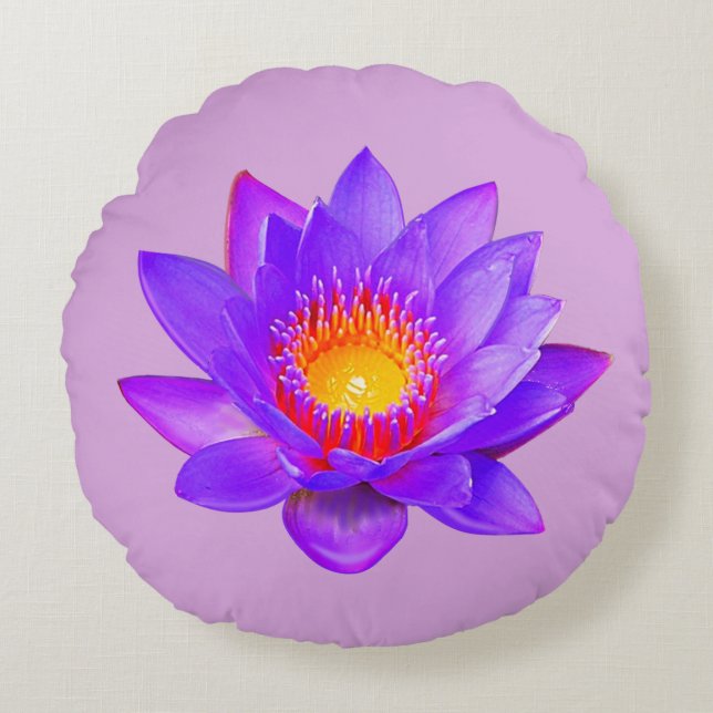 Violet Lotus Flower op Violet Rond Kussen (Voorkant)