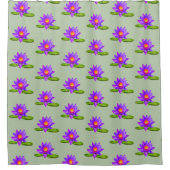 Violet Lotus Flowers & Lily Pad op Laurel Green Douchegordijn (Voorkant)