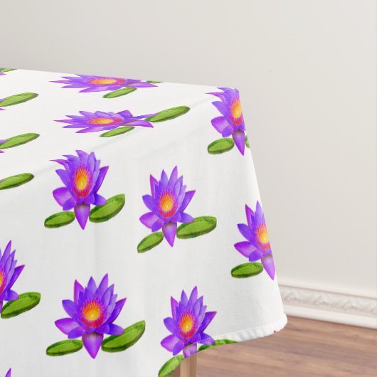 Violet Lotus Flowers & Lily Pad op White Tafelkleed (Voorbeeld)
