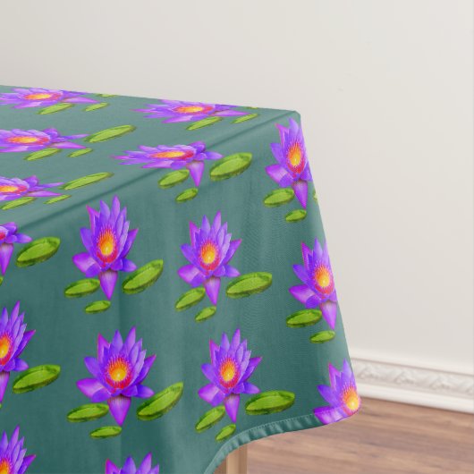 Violet Lotus Flowers & Lily Pads op Sapphire Green Tafelkleed (Voorbeeld)