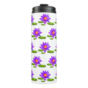 Violet Lotus Flowers & Lily Pads op White Thermosbeker